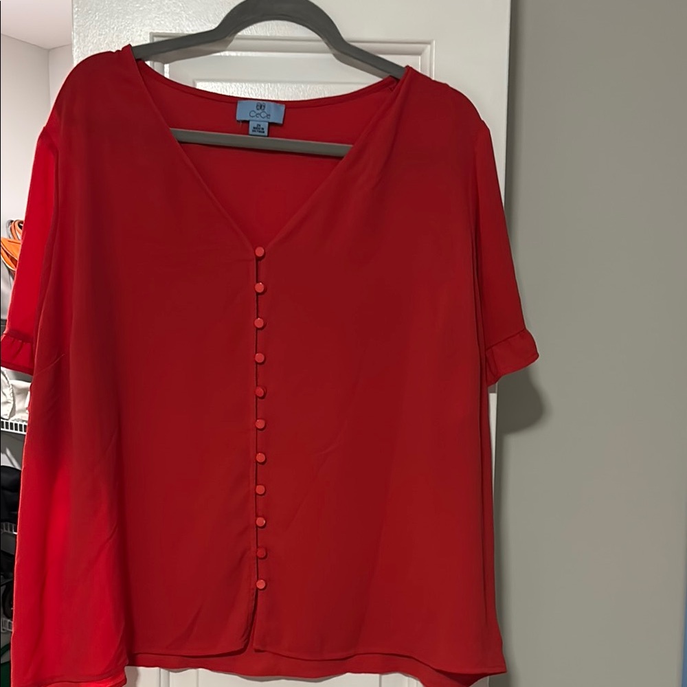 CeCe Red Button-Down Blouse